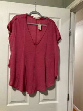 Free People Raw-Edge V-Neck Tunic in Rose